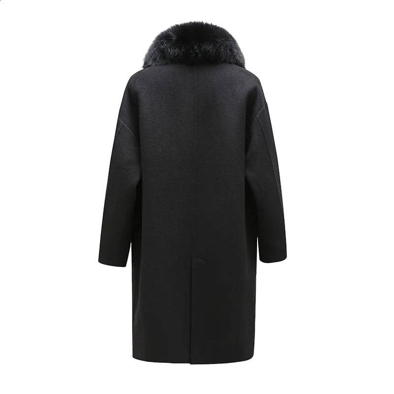 Mens 100% real wool coat with detachable big real fox fur collar warm coat for winter and autumn fluffy natural fur QN5119 241021
