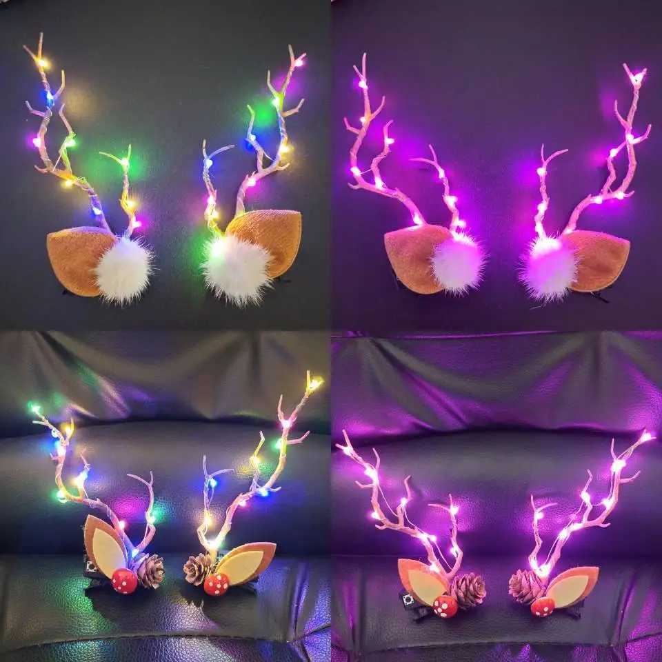 Colorful light Antler hair clip fashion earrings Christmas hair clip accessories Antler headband new headband with light W241021