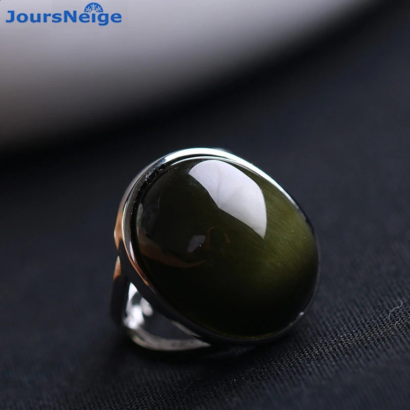 Natural Obsidian Ring Green Cats Eye S925 Pure Silver Mosaic Ring Simple Mens Gift Crystal Ring Jewelry Wholesale 241021