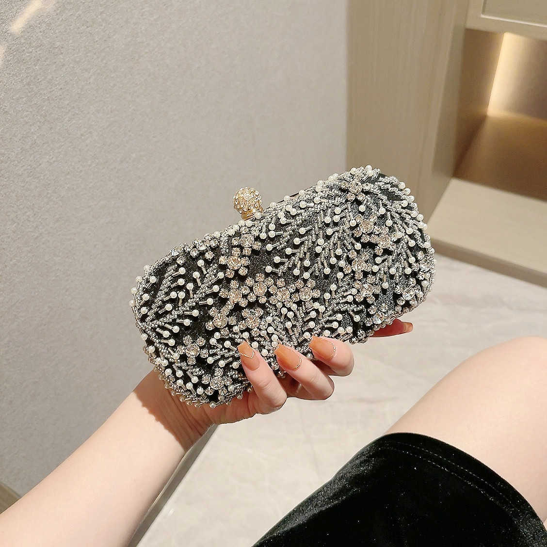 CMM Handmade Pearl Embroidered Banquet Handbag Paired Formal Attire Bag Socialite Girl Bag Trendy Banquet Small Bag Crossbody Bag