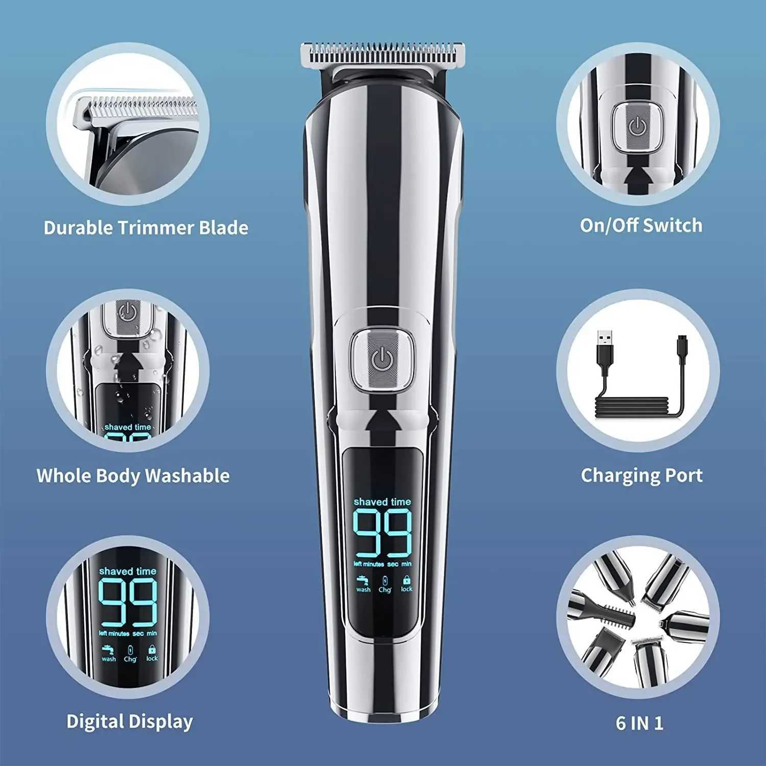 Kemei All In One Hair Beard Trimmer For Men Facial Body Groomer Hair Clipper Electric Shaver Nose Wet Dry Trimmer MustachePubic XJ250624