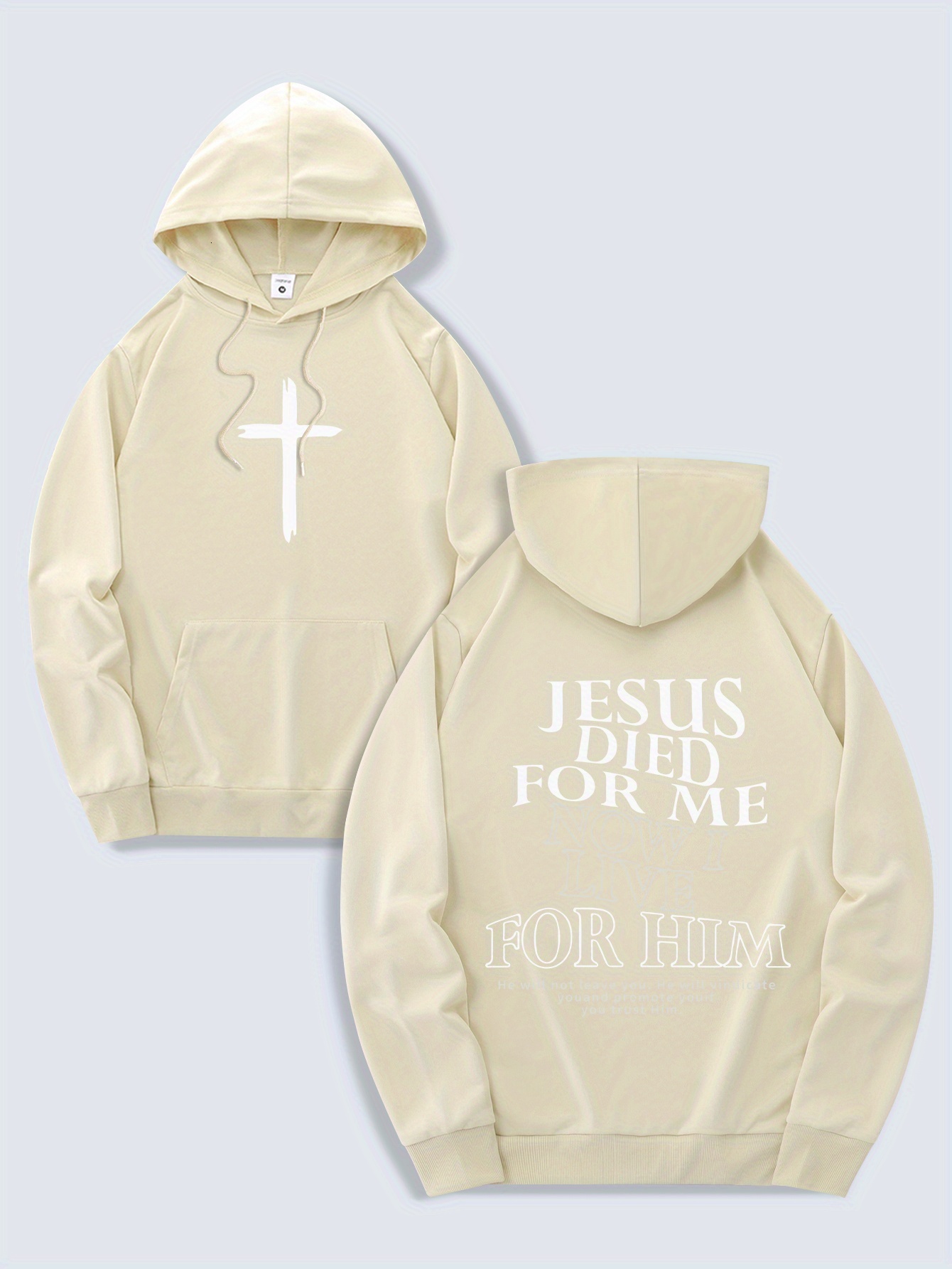Men's Fashion Religious Graphic Hoodies - Casual Knit Fabric Polyester Drawstring Sweatshirt with Kangaroo Pocket - Jesus Christ Themed Print, Re