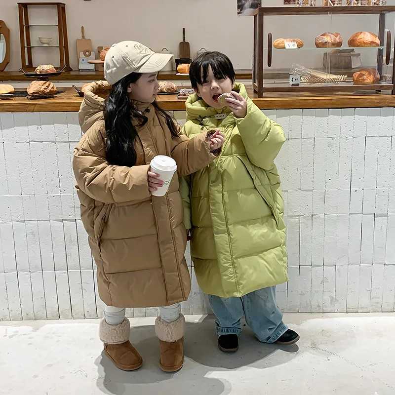 Kids Coat Korean New Autumn Winter Fashion Style Mid Length Down Jacket Children Heavy Knee Length Hooded Coat Kid OuterwearXJ241021