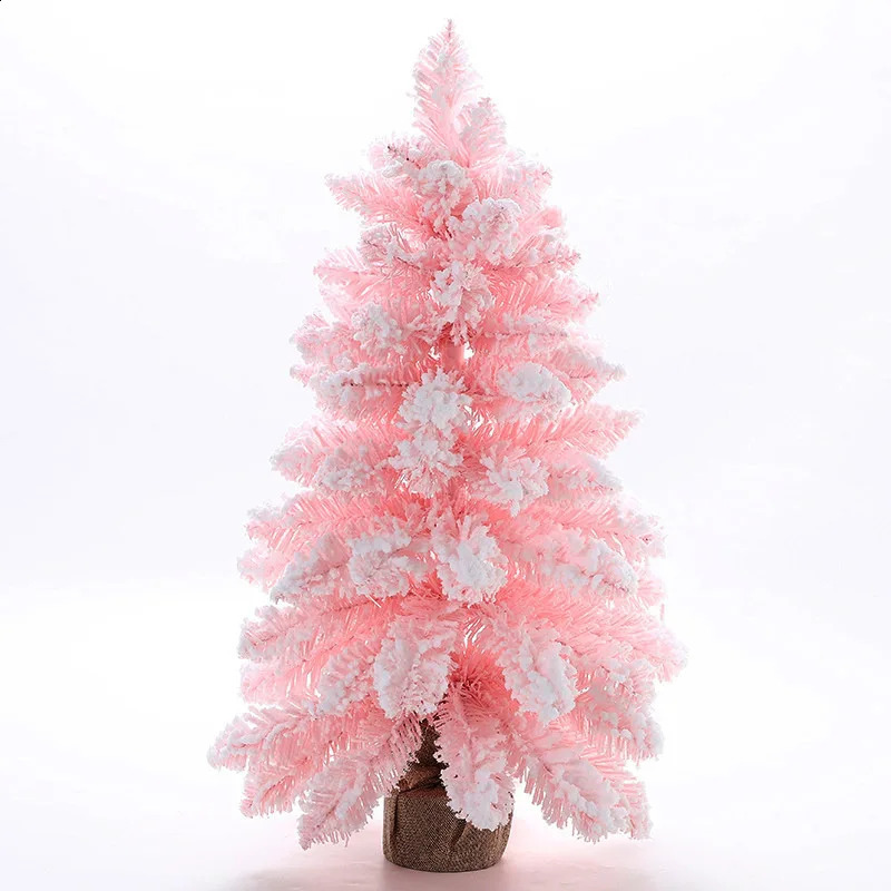 Artificial Christmas Tree 60CM Pink Desktop Flocking Christmas Tree with Lights Christmas Decoration Window Decoration Gift 241021