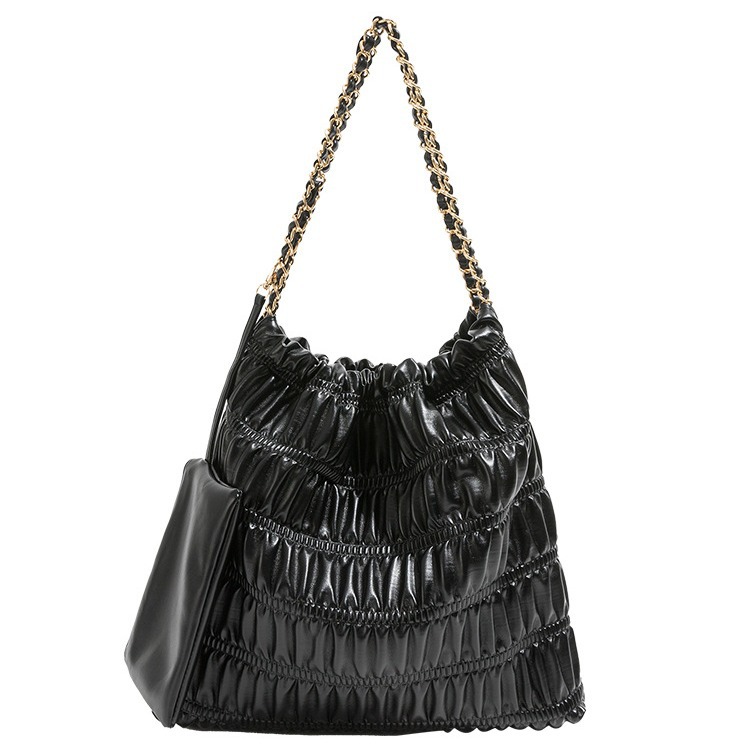 Women's Bag Fashion Tote Bag New Retro Korean Wrinkled Bag Solid Color Chain Bag Versatile Lady High Capacity Trend Shoulder Bag