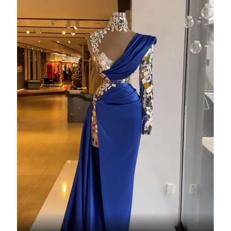 Arabic Urious Ebi Aso Beaded Crystals Evening High Neck Prom Dresses Sheath Formal Party Second Reception Gowns Zj