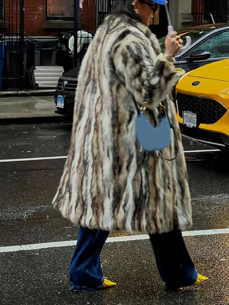 Elegant round neck full sleeve warm womens jacket compared to fluffy faux fur long jacket autumn and winter womens jacket 241021