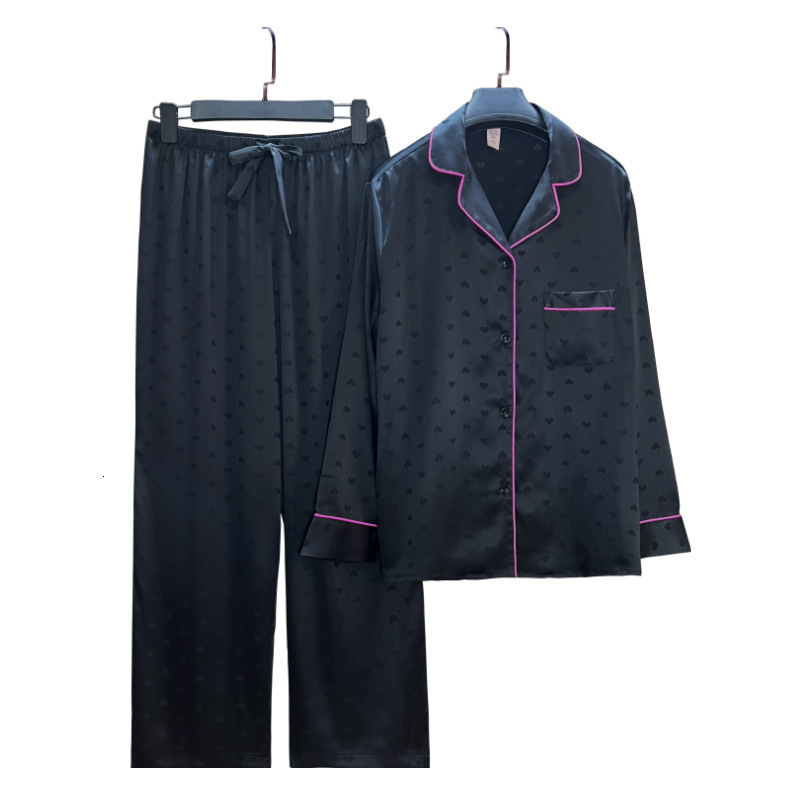New designer ice silk satin Pamas green stripe simple temperament star model long sleeved women's pajamas set sexy pajamas