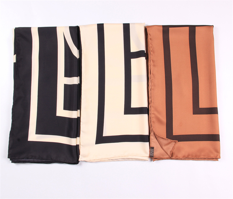 New 90cm*90cm Manual Hand Rolled Twill Silk Scarf Women Geometric Letters Printing Square Scarves Foulards Femme Wrap Bandana Hijab
