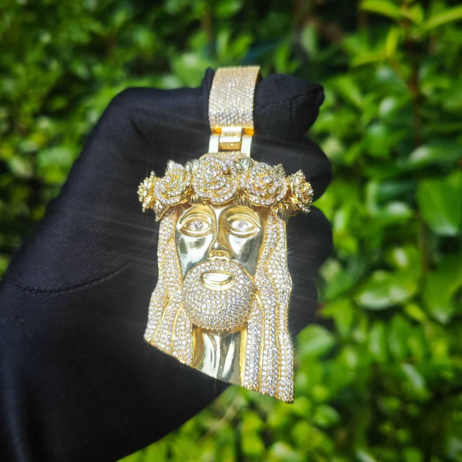 Iced out big jesus head diamond vvs moissanite micro jesus pendant passes diamond tester religious Jesus pendant