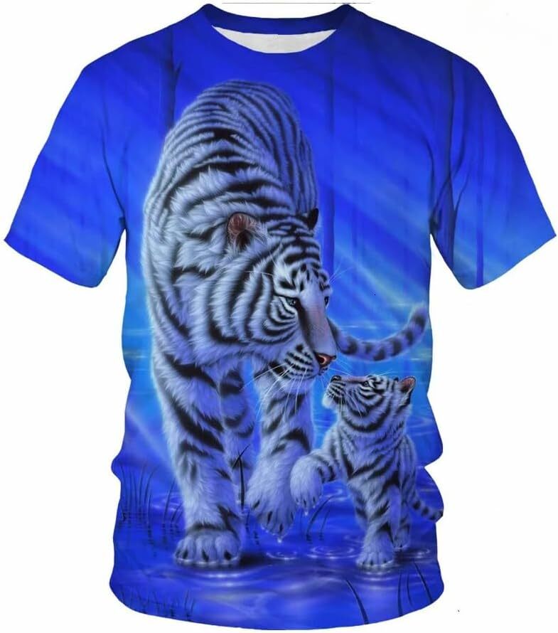 Mens T shirt Men Women Cool T-Shirt Funny 3D T Shirt Print Tiger and Cats Short Sleeve Summer Tops Teen Graphic Tee tee Casual tops summer clothes