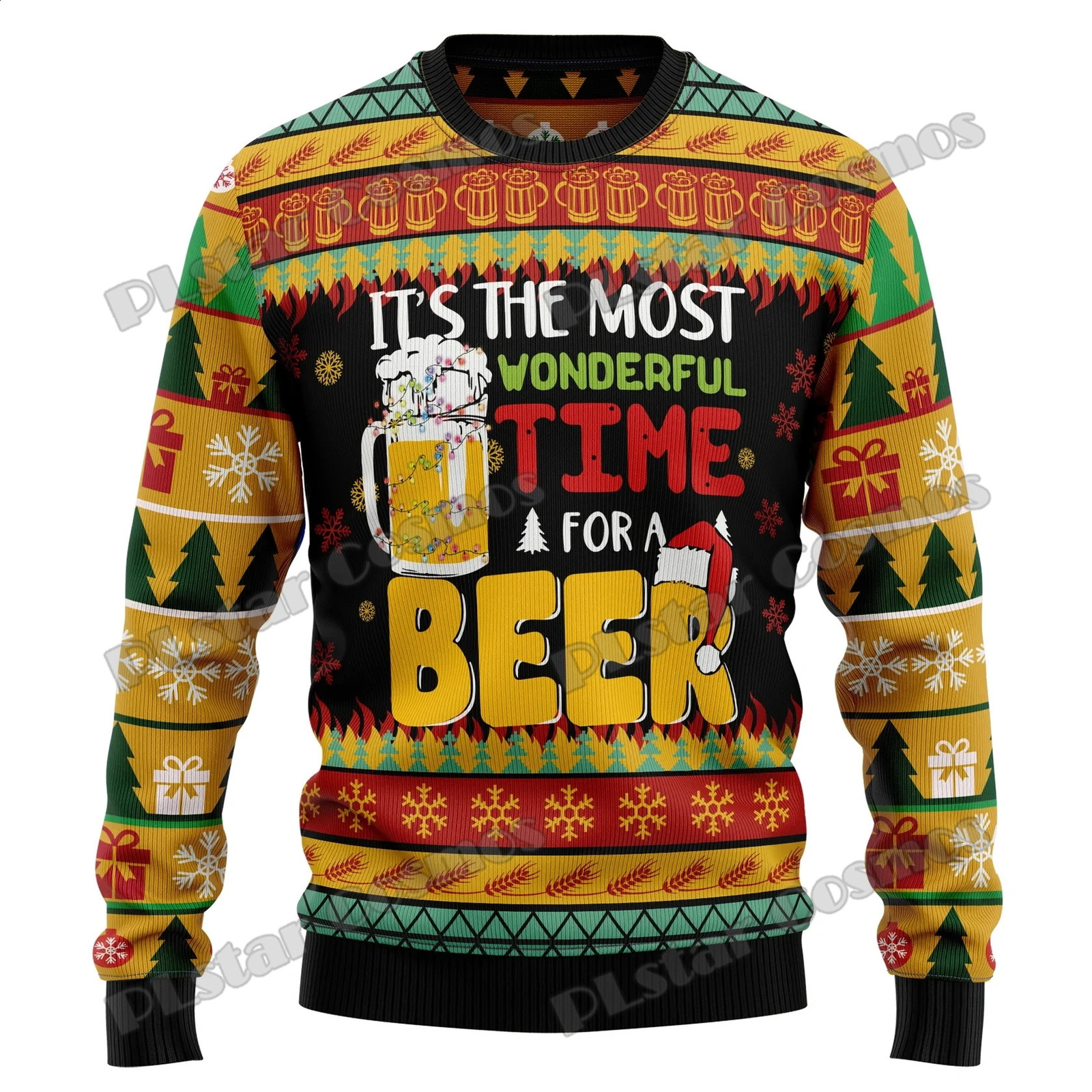 PLstar Cosmos Christmas Bell Beer 3D Printed Mens Ugly Christmas Sweater Winter Neutral Warm Knitwear Pullover MY22 241021