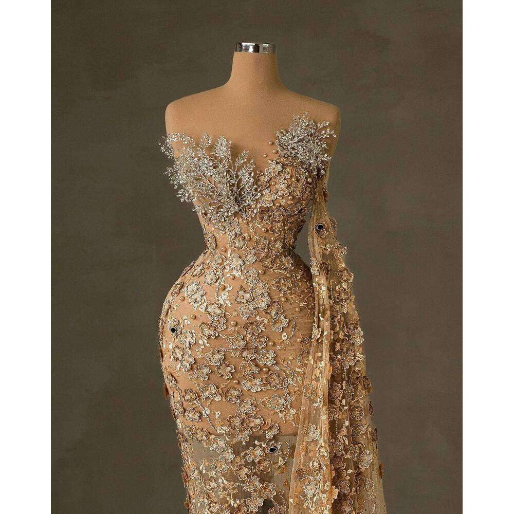 Illusion Wedding Dress Mermaid Strapless Crystal Pearls Sleeveless Detachable Train Bride Gown Vestido De Noiva Custom Made 0226Lz