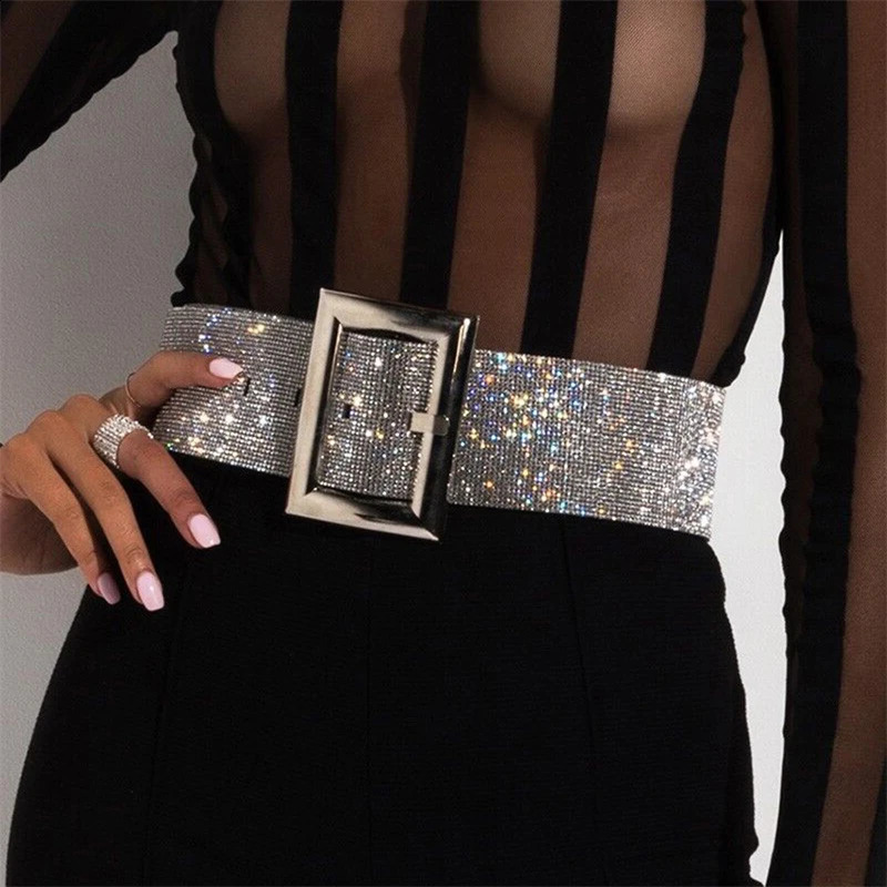 Xingqing Diamond Belt y2k Aesthetic Women Fashion Metal Needle Buckle Wide Waist Belt for Pants Jeans Dress Accessories 241024
