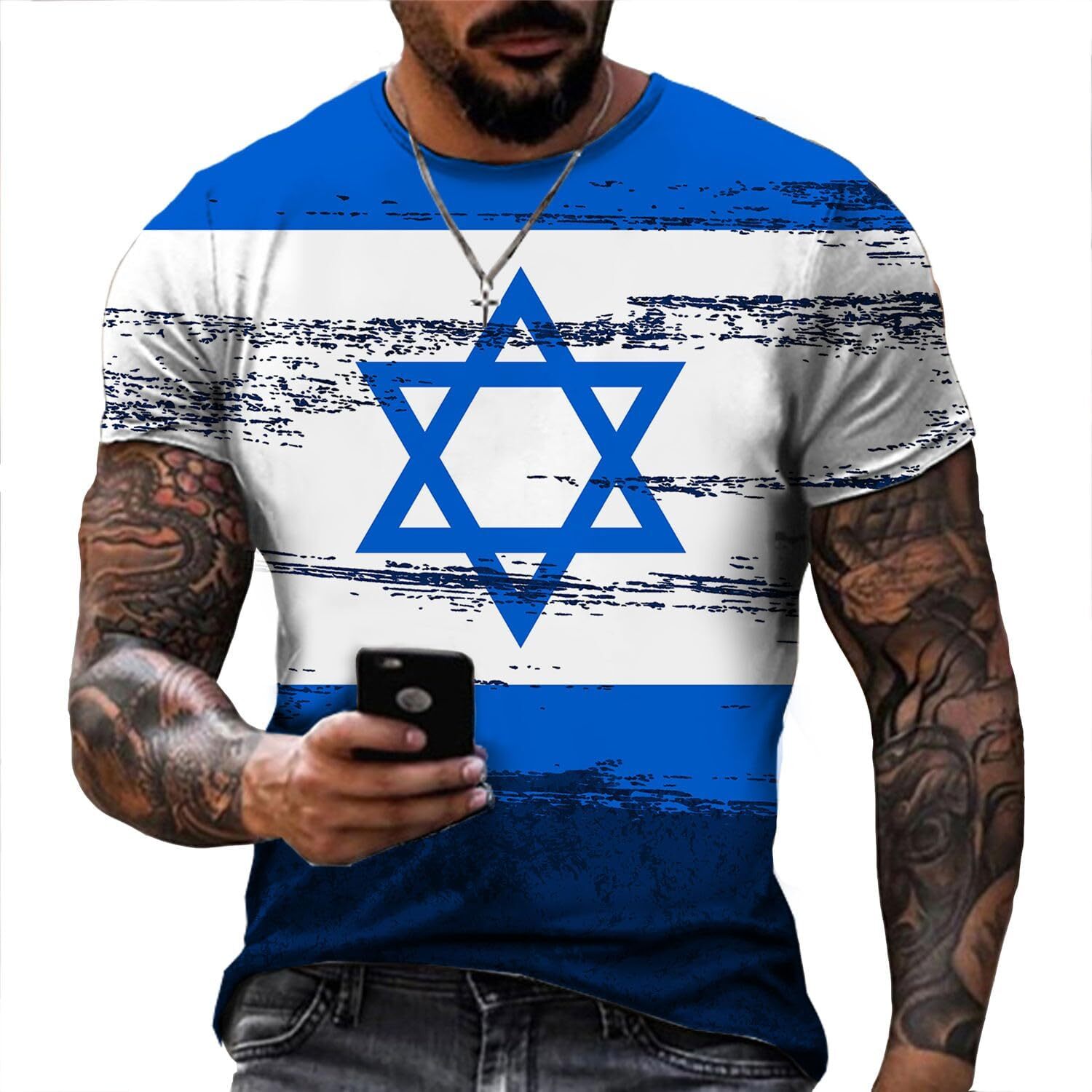 Mens T shirt Men's Israel Flag Print T-Shirt Summer Round Neck Cool Streetwear Clothing Tshirt Men tee Casual tops summer clothes nice