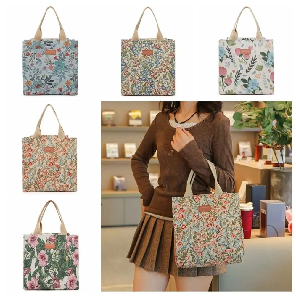 Fashion handbag floral printing large capacity thickened insulated lunch bag 241021
