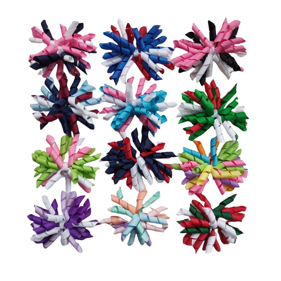 Korker Ponytail Elastic Hair Ties Rope Holders Streamer Corker Bows Flowers Clip Cheer Bowknots Curly Loop Grosgrain Ribbon Bobbles For Baby Girl Chil