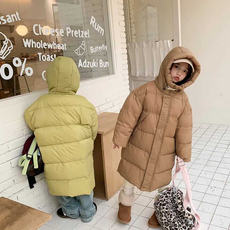 Kids Coat Korean New Autumn Winter Fashion Style Mid Length Down Jacket Children Heavy Knee Length Hooded Coat Kid OuterwearXJ241021