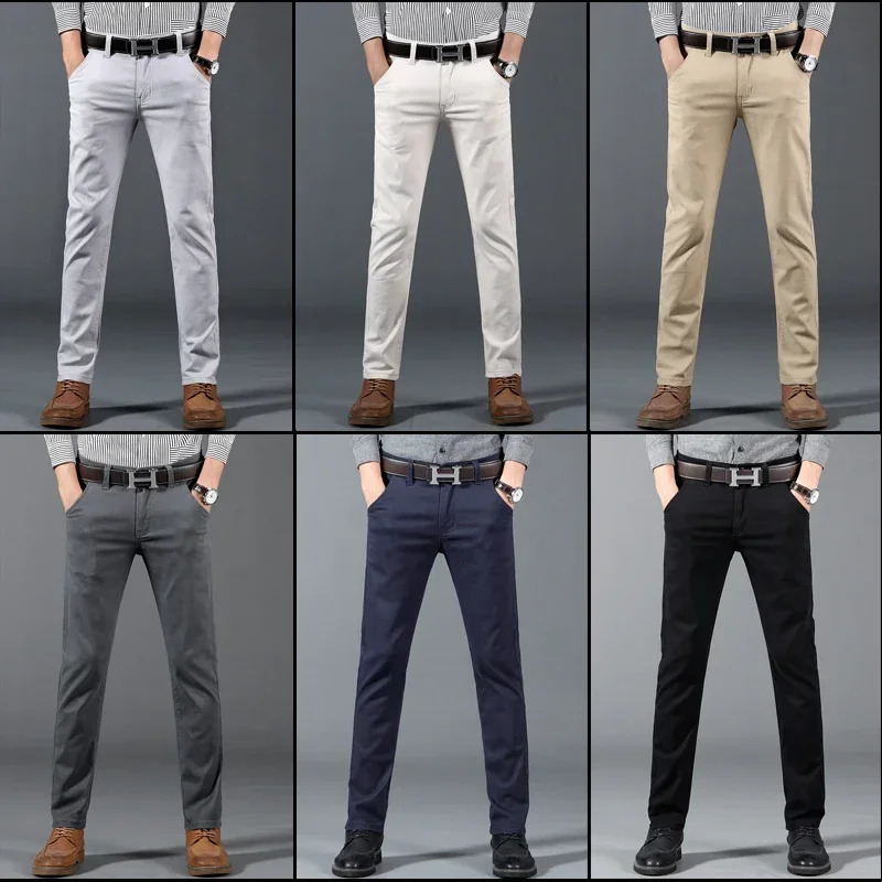 6 Colors Mens Stretch Cotton Slim Casual Pants Classic Business Fashion Elastic Comfortable Trousers Male Clothes 241010