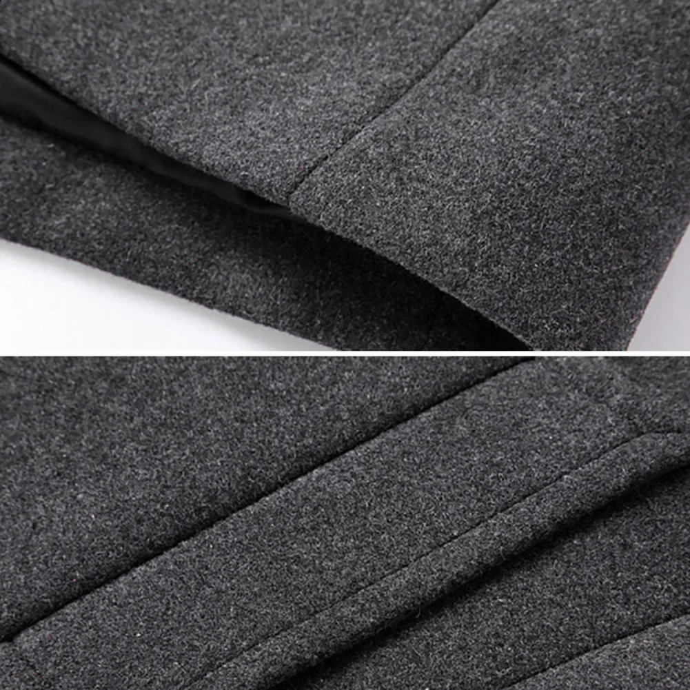 Mens Winter Warm Solid Color Wool Trench Coat Ultra Thin Coat Long Coat Mens Solid Color Jacket Long Button Wool 241021