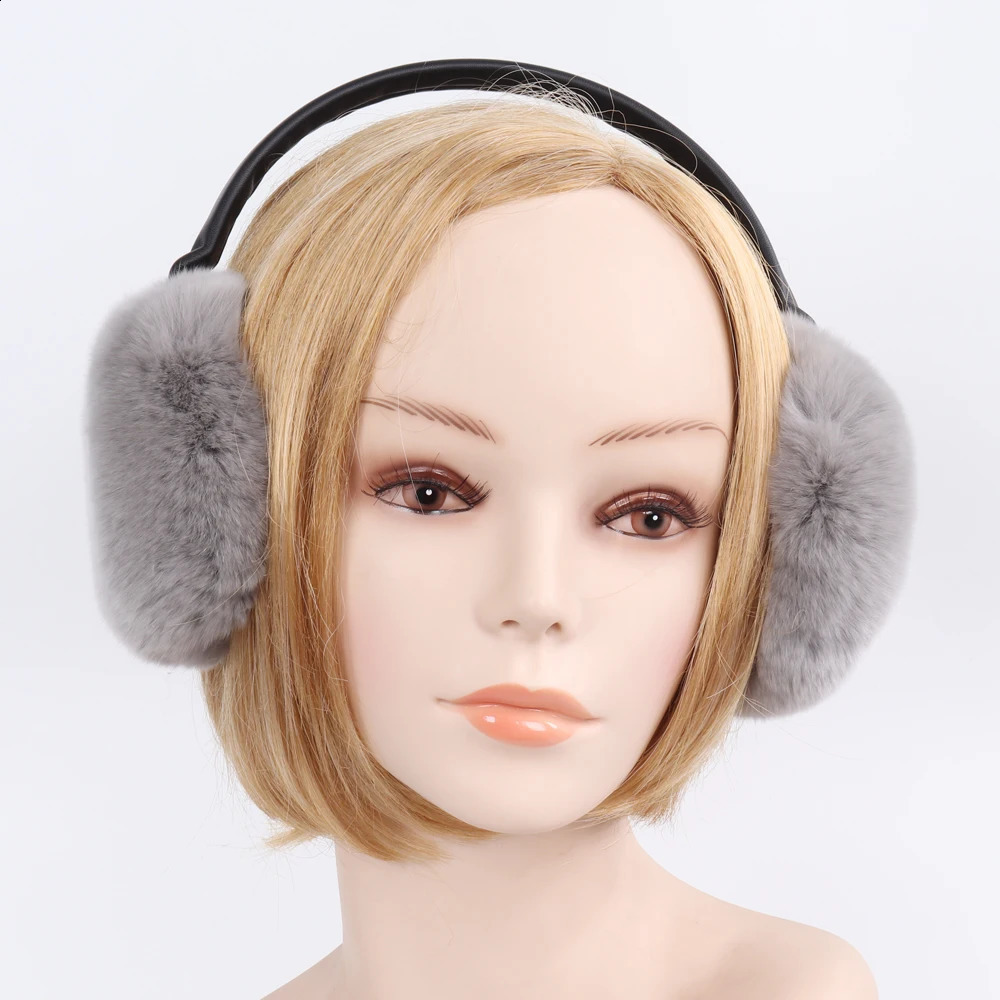 Winter Genuine Rex Rabbit Fur Earmuffs Lady Warm Real Rex Rabbit Fur Plush Ear Muff Women Fluffy 100% Natural Fur Earlaps 241024