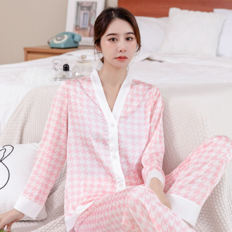 2025 New Love Letter Printed Women s Pamas Button V neck Design Autumn Fashion Pajama Set Soft fashion Casual Cute Home Clothes
