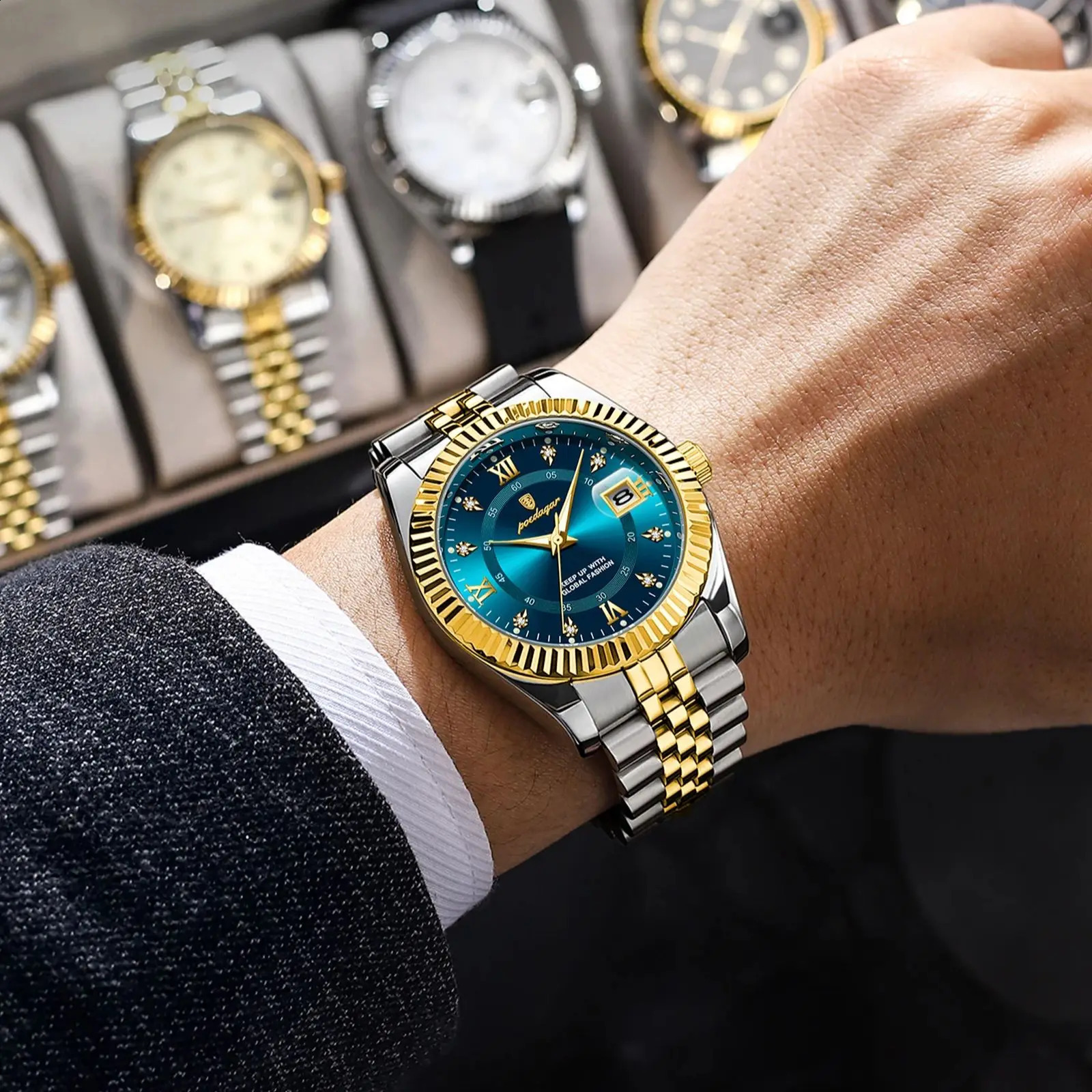 Poedagar sports watch mens waterproof luminous date mens watch quartz stainless steel mens watch Relojbox mens watch 241009