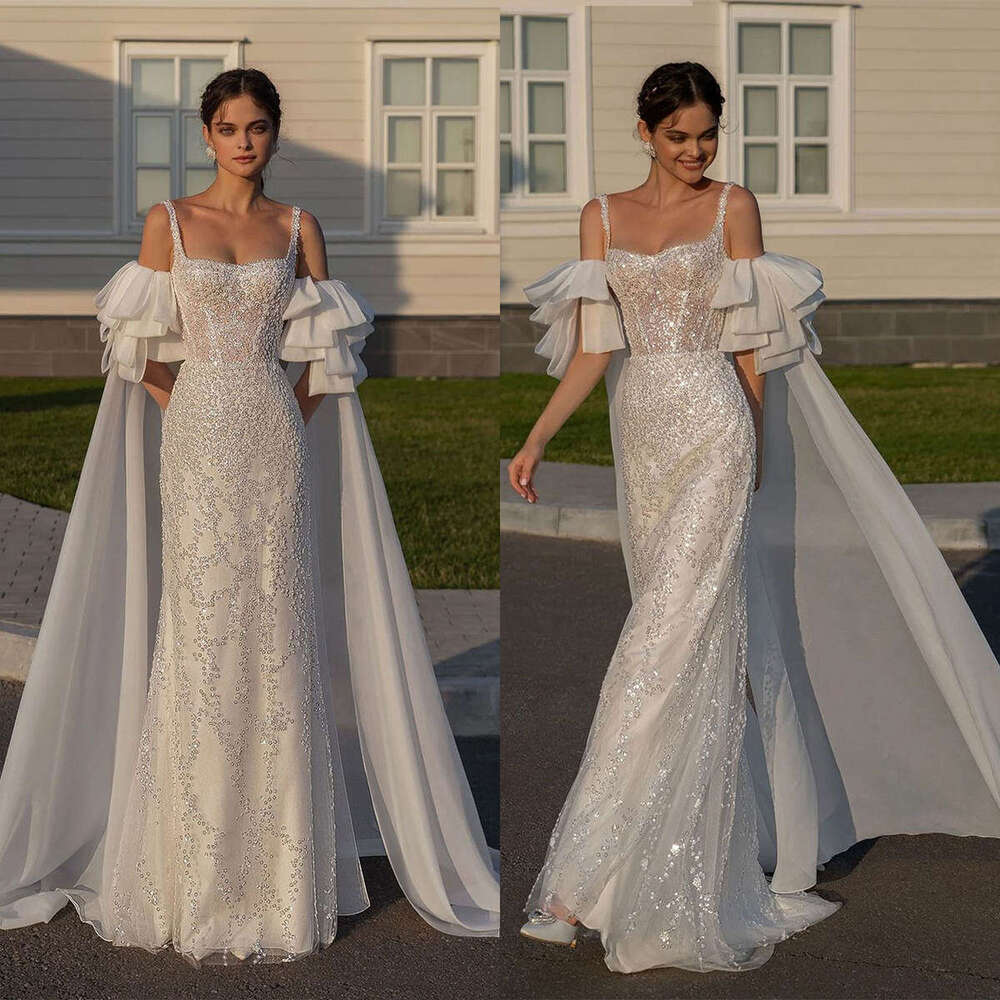 Nice-Looking Wedding Dress Mermaid Strapless Appliques Sequined Sleeveless Elegant Bride Gown Vestido De Noiva Custom Made 0228Lz