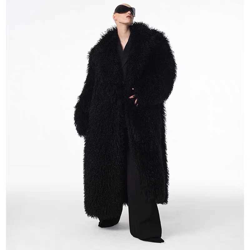Autumn and winter Lamb fur coat Beach wool long coat personality European and American style toka roll wool trench coat Y241021
