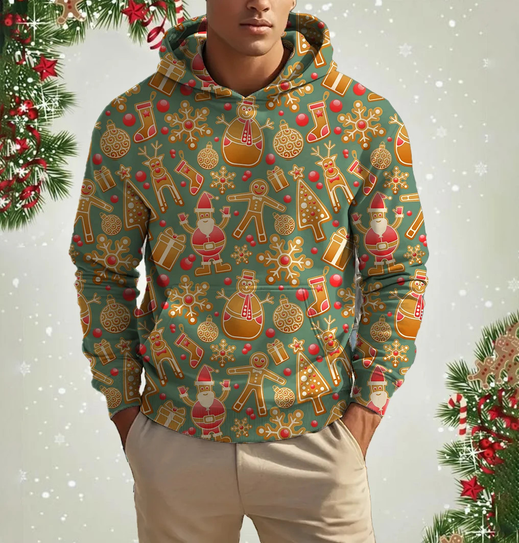 Mens Santa Claus Fashion Hoodie 3D Pattern Printed Top Autumn Winter Casual Long Sleeve Oversized Christmas Theme Hoodie 241021