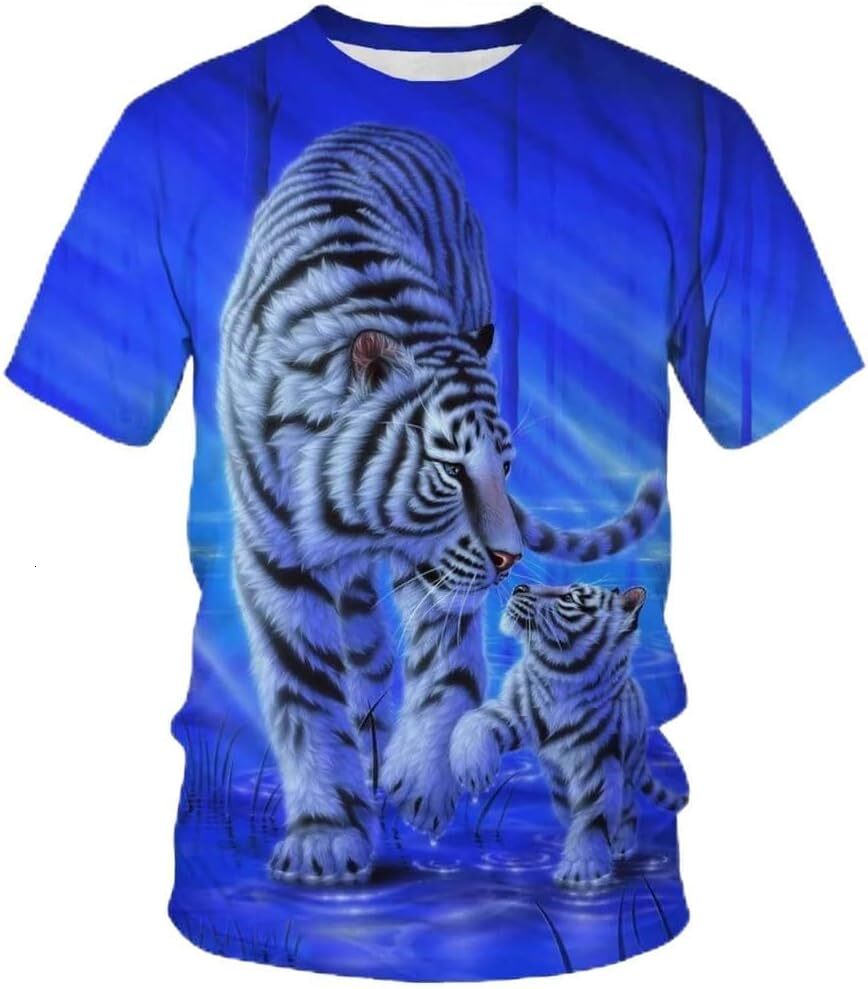 Mens T shirt Men Women Cool T-Shirt Funny 3D T Shirt Print Tiger and Cats Short Sleeve Summer Tops Teen Graphic breathable