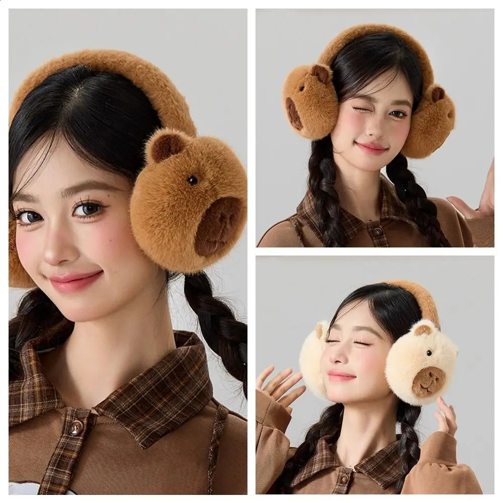Soft Cartoon Capybara Plush Earmuffs Windproof Thicken Winter Ear Cover Ear Protection Keep Warm Foldable Earflap Outdoor 241024