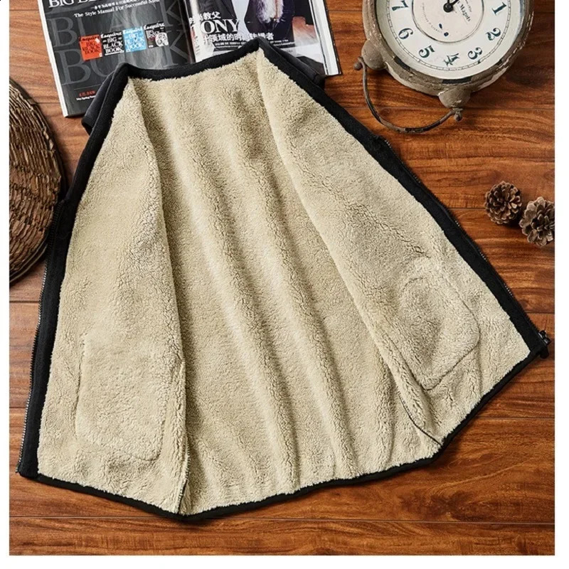 Casual Sleeveless Jacket Autumn Winter Men Warm Fleece Mens Vest Velvet Thick Gilet Clothing 5XL 241021