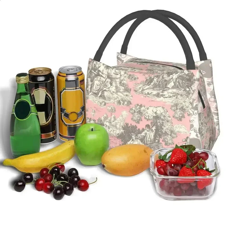 Toile De Jouy vintage French insulated lunch bag suitable for camping trips adjustable cooler lunch box womens lunch bag 241021