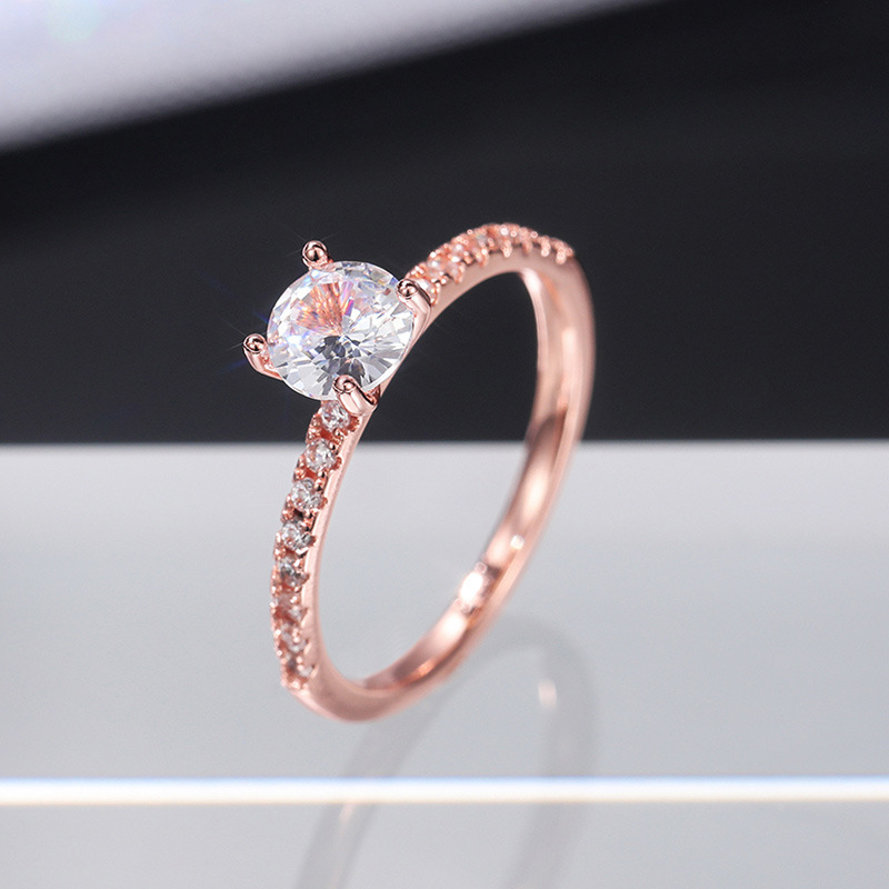 Ring Gold Silver Plated Cubic Zirconia Wedding Engagement Band for Anniversary Party and Couple Gift High Quality Texture