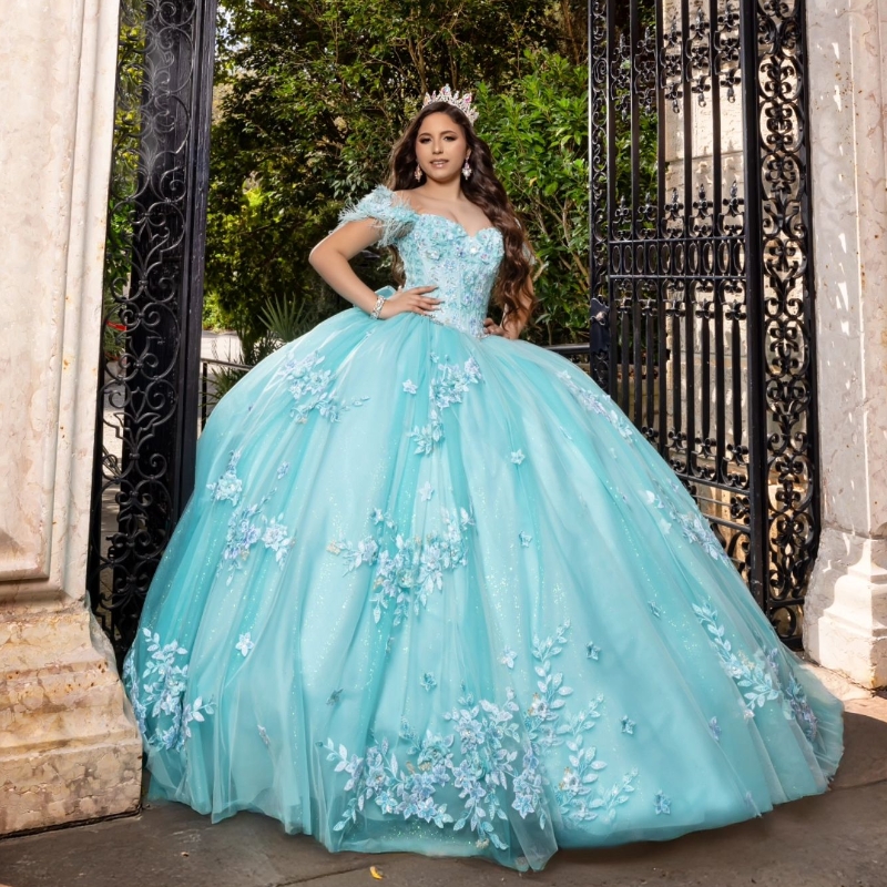 Water Blue Quinceanera Dresses Ball Gown Off The Shoulder Bow Beaded Applique Lace Birthday Party Vestidos De 15 Anos Sweet 16 Dress