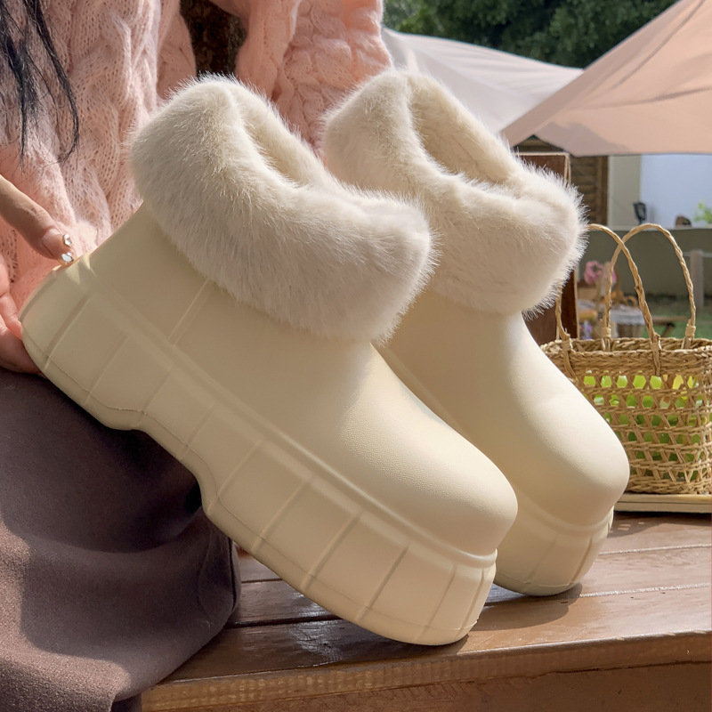 2024 free shipping new designer warm indoor home versatile boots women thick heels winter snow martin rain boots fur furry thick soled winter boots