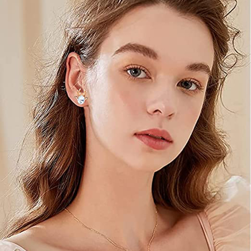 Elegant Christmas Reindeer Earrings - Sparkling Crystal Gemstone Tempered Studs Collection