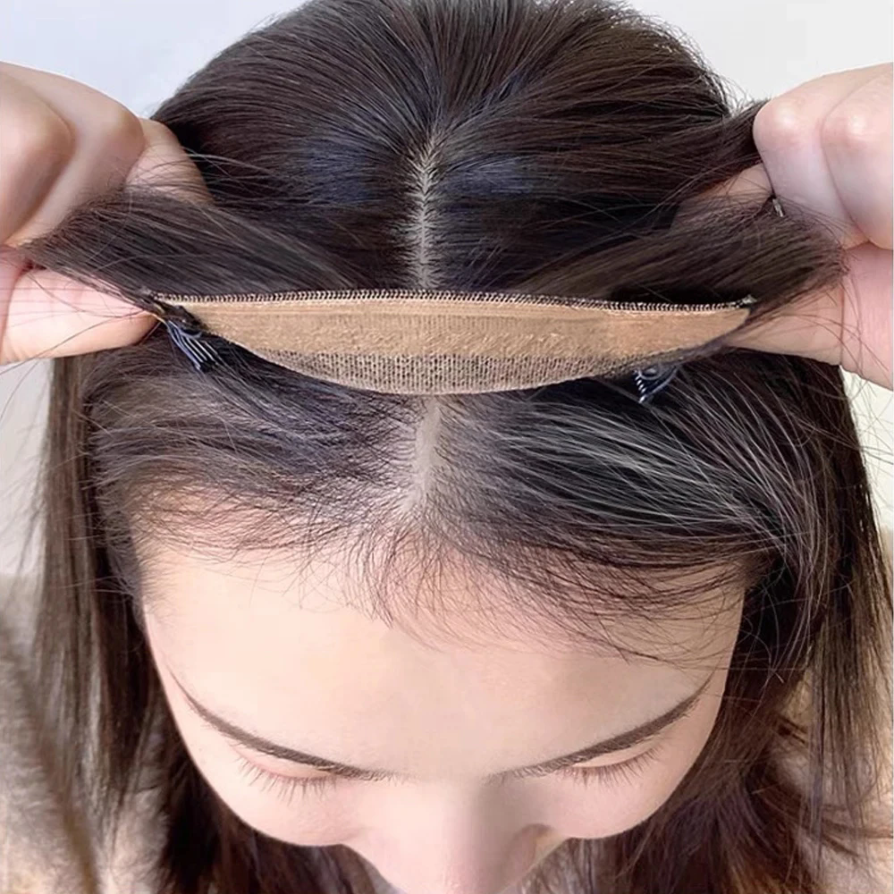Curly Silk Base Topper Human Hair deep Curl Hand Tied Silk Top Toupee Virgin Hair Piece with Clips in for Women 6x6"