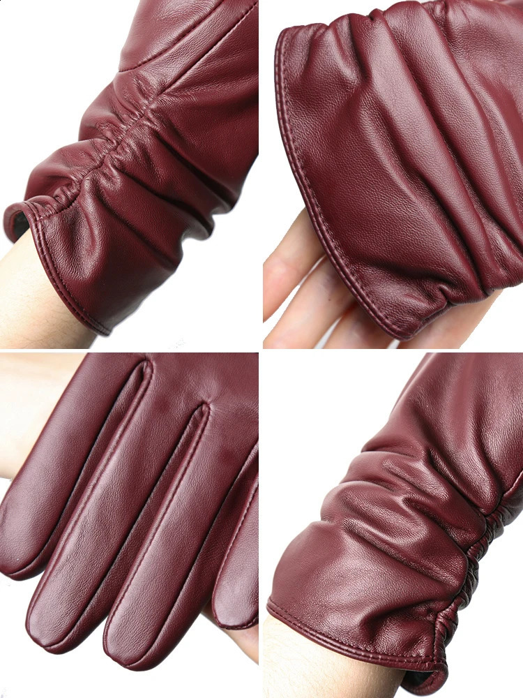Womens sheepskin gloves winter warm plus velvet short thin touch screen driving color Womens leather gloves high Quality -2081 241024