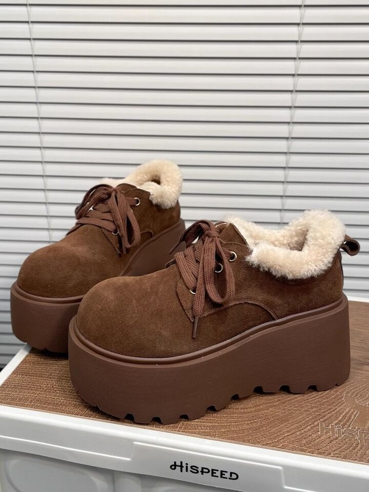 Frosted Lamb Wool Autumn Winter New Thick Soled Height Increasing Cotton Shoes