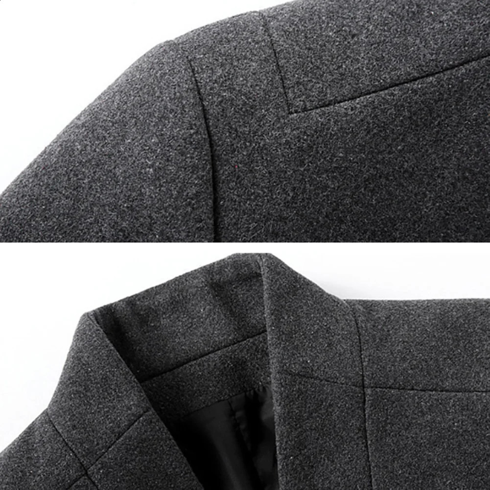 Mens Winter Warm Solid Color Wool Trench Coat Ultra Thin Coat Long Coat Mens Solid Color Jacket Long Button Wool 241021
