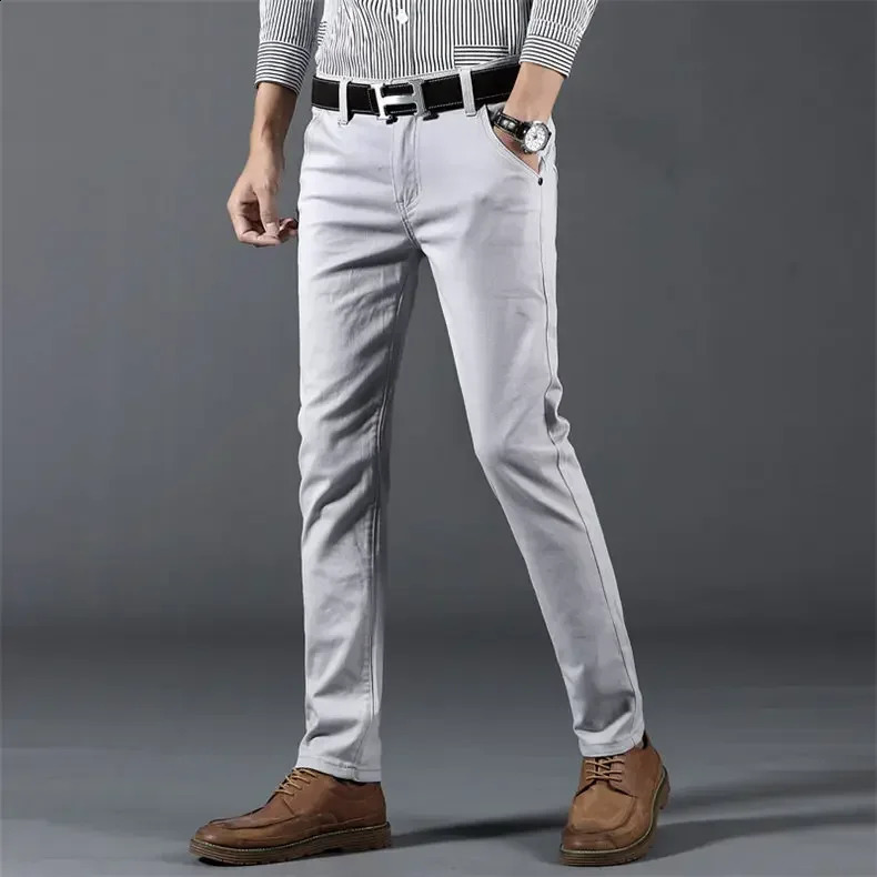 6 Colors Mens Stretch Cotton Slim Casual Pants Classic Business Fashion Elastic Comfortable Trousers Male Clothes 241010
