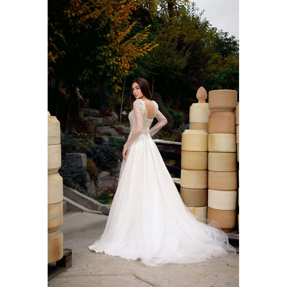 Wedding Dress A-E V-Neck Crystal Sequins Backless Long Sleeve Or-Length Princess Bride Vestido De Noiva Custom Made 0227Lz