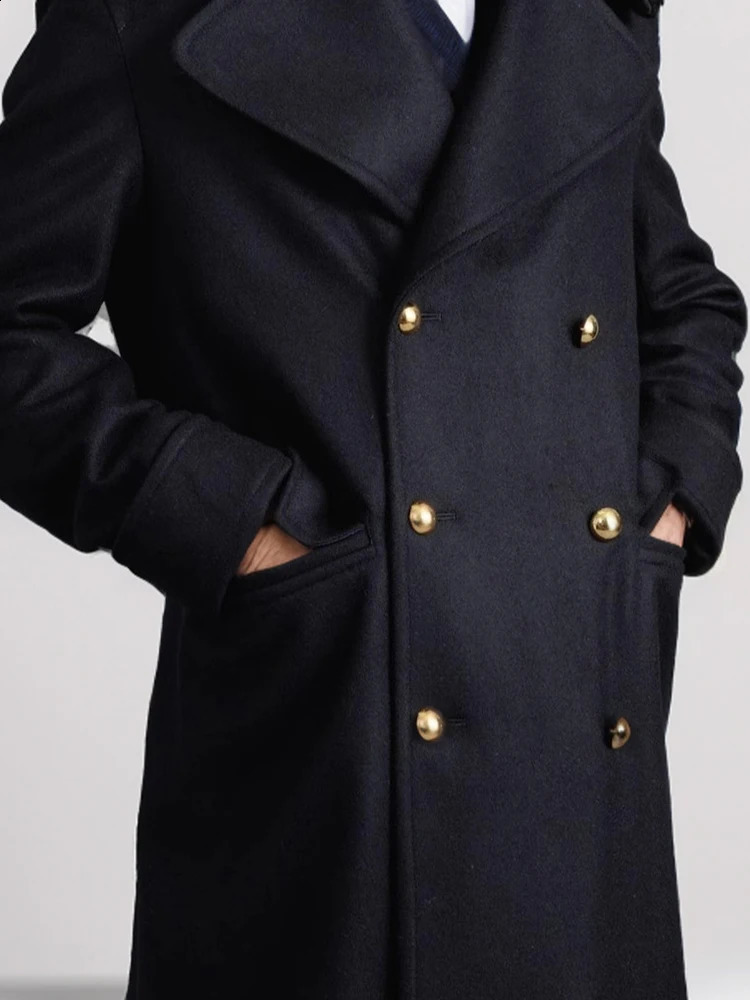 Trench windproof mens autumn and winter warm wool long jacket mens retro lace lapel long jacket 241021