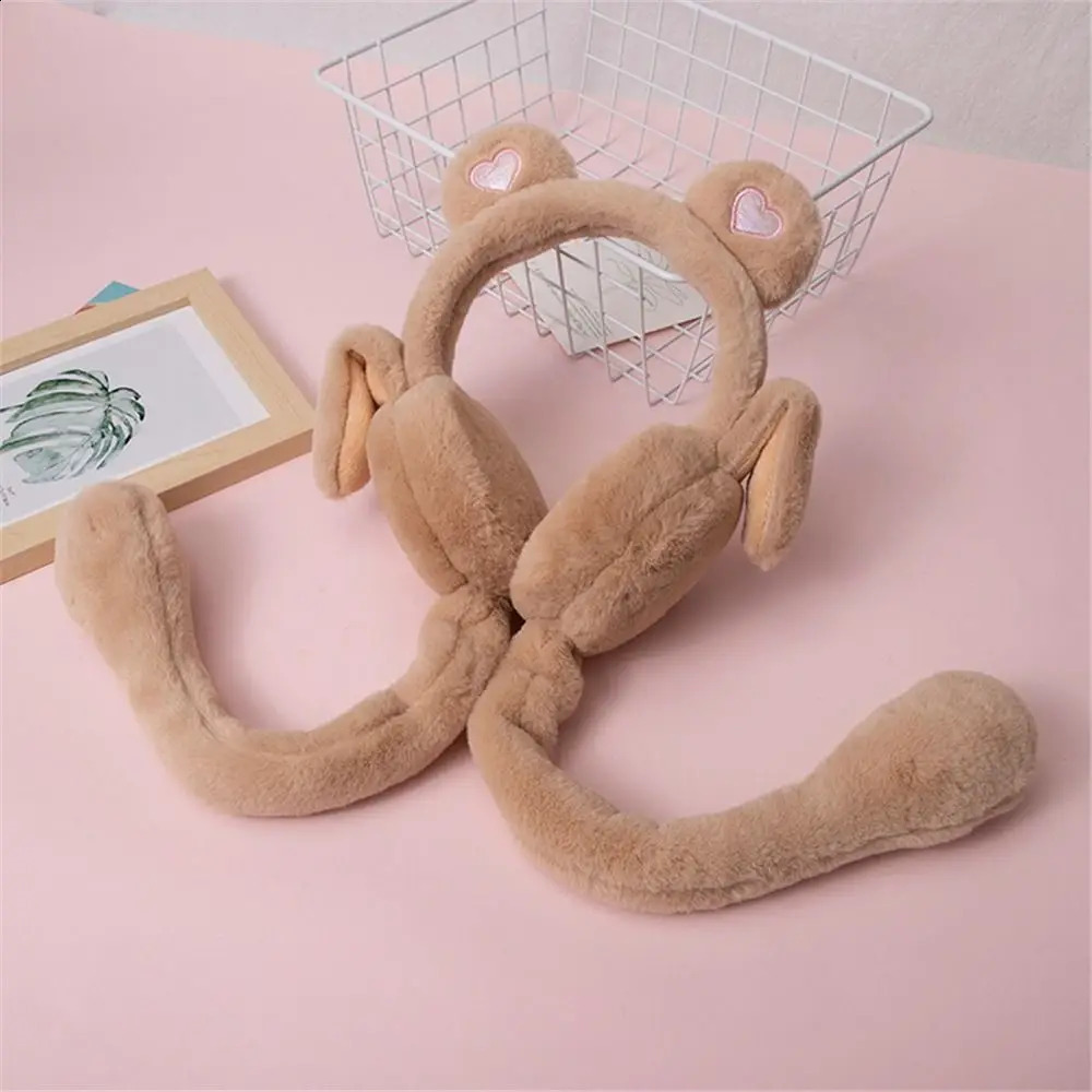 Windproof Moving Jumping Ears Winter Warm Earmuffs Heart Bear Airbag Plush Ear Muffs Outdoor Ear Covers for Ladies Girls 241024