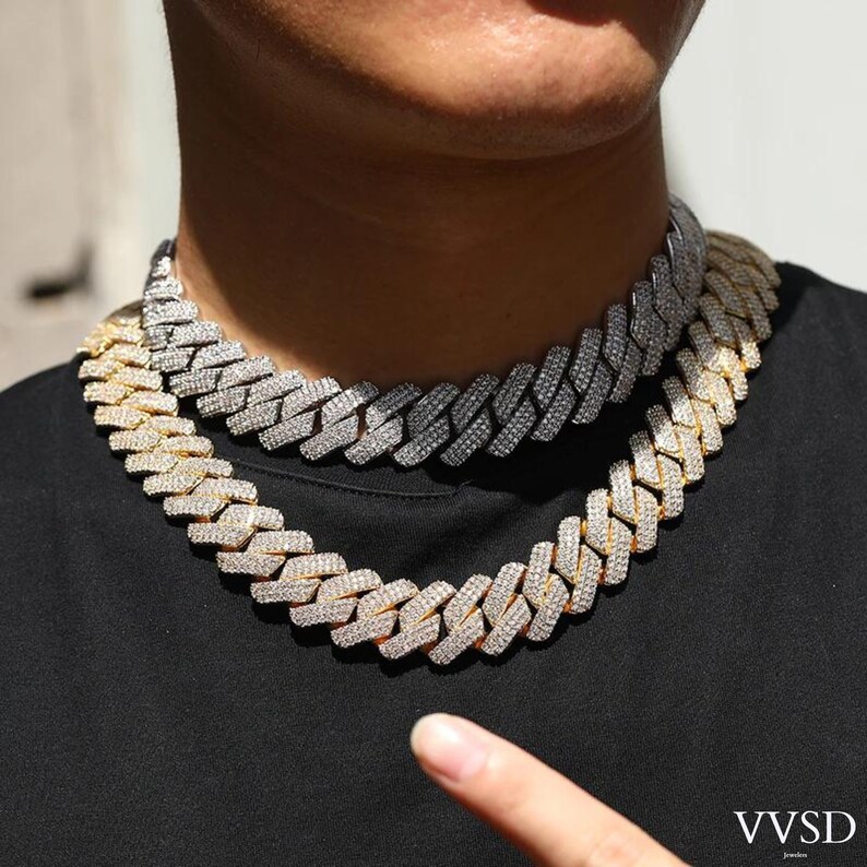 moissanite cuban k chain Hiphop 20mm Sier Yellow Gold Plated Vvsmoissnaite Cuban Chain Necklace man