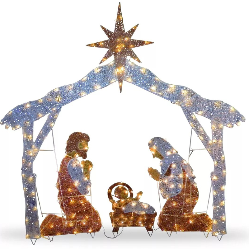 Tinsel Nativity Scene Warm White Plane Painting For Easter Christmas Outdoor Yard Garden Home Decorations Event Decoration