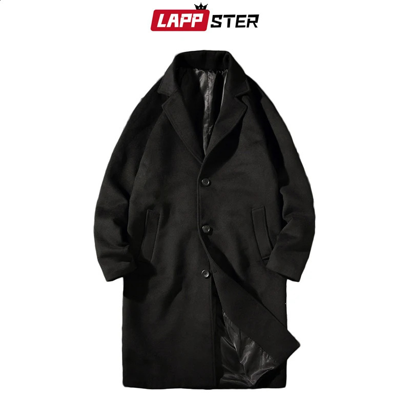 LAPPSTER mens Korean fashion winter jacket wool coat mens oversized Harajuku coat mens Japanese streetwear jacket 241021