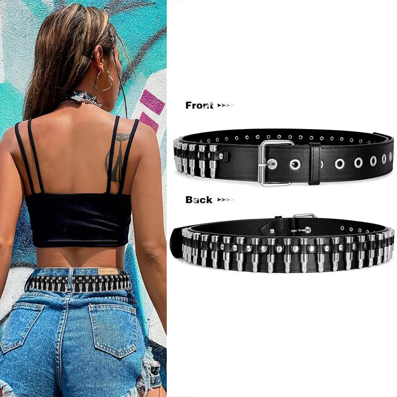Unisex Punk Bullets Belt Y2K Belt PU Leather Belt Adjustable Body Decorative Belt Gothic Rock Wild Holiday Costume Gift 241024